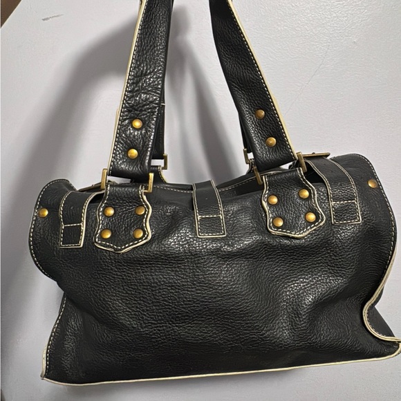 Vintage Danier Genuine Leather Black Pebbled Satchel Bag –Contrast Stitching Y2K - Picture 3 of 9